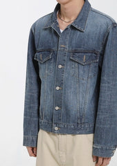 Vintage Style Denim Jacket With Turn Down Collar