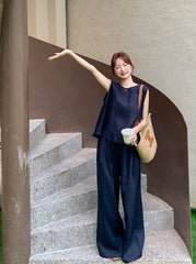 Vintage Style Fashion Two Piece Vest And Wide Leg Pants
