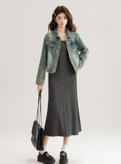 Vintage Style Loose Denim Jacket With Unique Design
