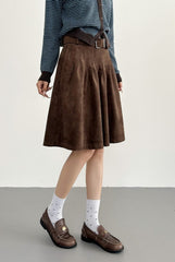 Vintage Pleated Brown Midi Skirt