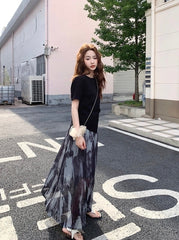 Vintage Tie Dye Skirt And Irregular T Shirt Set