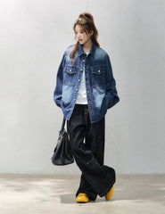 Vintage Washed Blue Denim Shirt Jacket