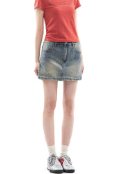 Vintage Washed Denim Mini Skirt