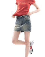 Vintage Washed Denim Mini Skirt