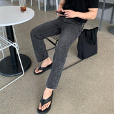 Vintage Washed Denim Relaxed Straight Casual Trousers