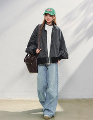 Vintage Washed Loose Fit Stand Collar Jacket