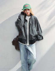 Vintage Washed Loose Fit Stand Collar Jacket