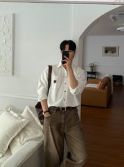 Vintage Washed Loose Fit Straight Leg Denim Pants