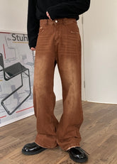 Vintage Washed Loose Straight Leg Jeans