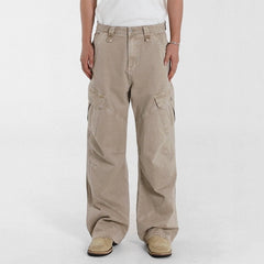 Beige Vintage Washed Relaxed Fit Jeans