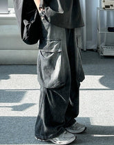 Vintage Washed Straight Leg Loose Denim Cargo Pants