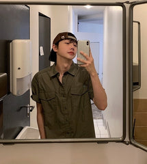 Vintage Workwear Short Sleeve Casual Shirt