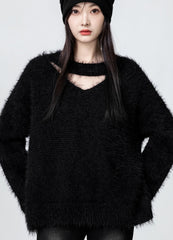 Vneck Alpaca Sweater Black Knitwear