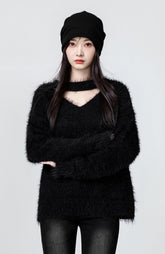 Vneck Alpaca Sweater Black Knitwear