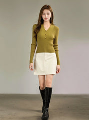 Vneck Slim Fit Sweater With Gold Button Accent