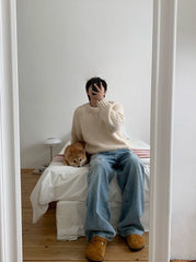 Washed Straight Leg Denim Casual Pants