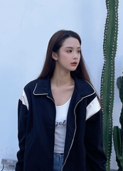 Black Polo Collar Zip Up Jacket