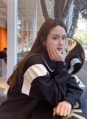 Black Polo Collar Zip Up Jacket