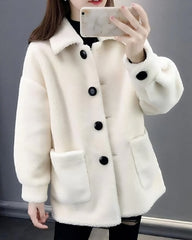 Creamy White Winter Lamb Wool Jacket