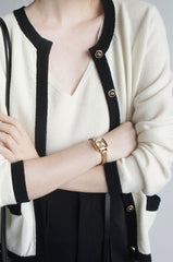 White And Black Contrast Lining Cardigan