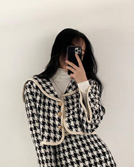 White And Black Sailor Collar Tweed Jacket