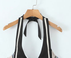 White And Blue Stripe Collared Halter Top