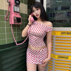 Red Polka Dot Top And Skirt Set