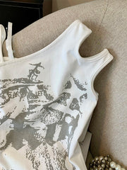 White Asymmetric Graphic Top