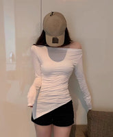 White Asymmetric Off-Shoulder Top