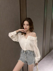 White Asymmetrical Off Shoulder Blouse