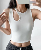 White Asymmetrical Ribbed Top