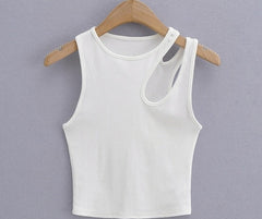 White Asymmetrical Ribbed Top