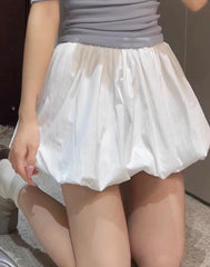 White Basic Balloon Mini Skirt