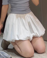 White Basic Balloon Mini Skirt
