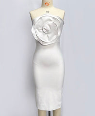 White Big Flower Bodycon Dress