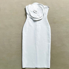 White Big Flower Bodycon Dress