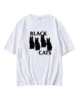 White Black Cats Print T-Shirt