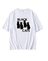 White Black Cats Print T-Shirt