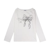 White Bow Graphic Long Sleeve T-Shirt