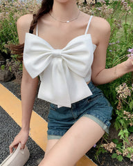 White Bowknot Cropped Top