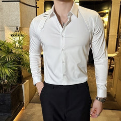 White Buckle-Strap Button-Up Shirt