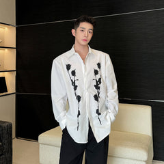 White Button Down Rose Print Shirt