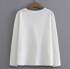 White Classic Textured V-Neck Cardigan