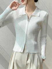 White Collared Double Zipper Cardigan