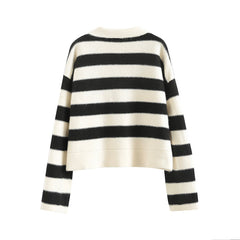 White Collared Stripes Sweater