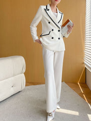 White Contrasting Double-Breasted Blazer And Pants Set