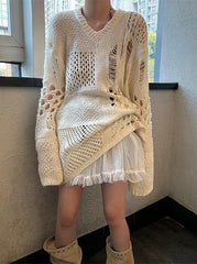 Off-White Crochet V-Neck Sweater