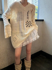 Off-White Crochet V-Neck Sweater