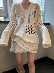 Off-White Crochet V-Neck Sweater