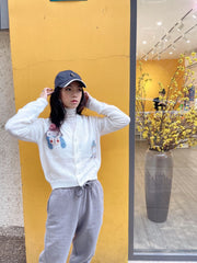 White Cute Skier Cardigan